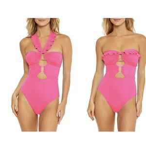 Soluna Women's Buckle Up One Piece Bandeau Swimsuit in Daiquiri Small NEW